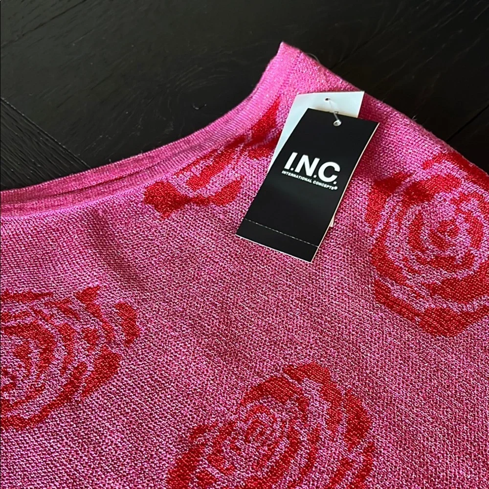 INC‎ International Concepts Pink Off-the-Shoulder Sweater with Floral Design